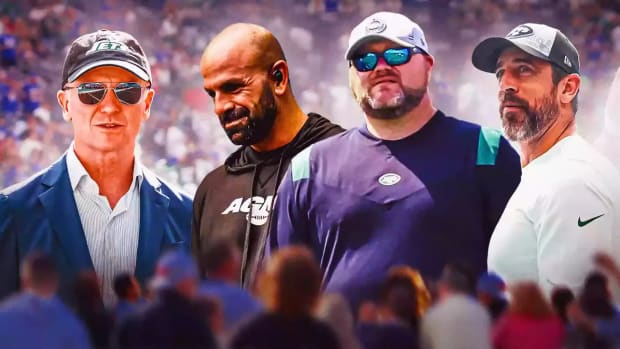 Woody Johnson Robert Saleh Joe Douglas Aaron Rodgers